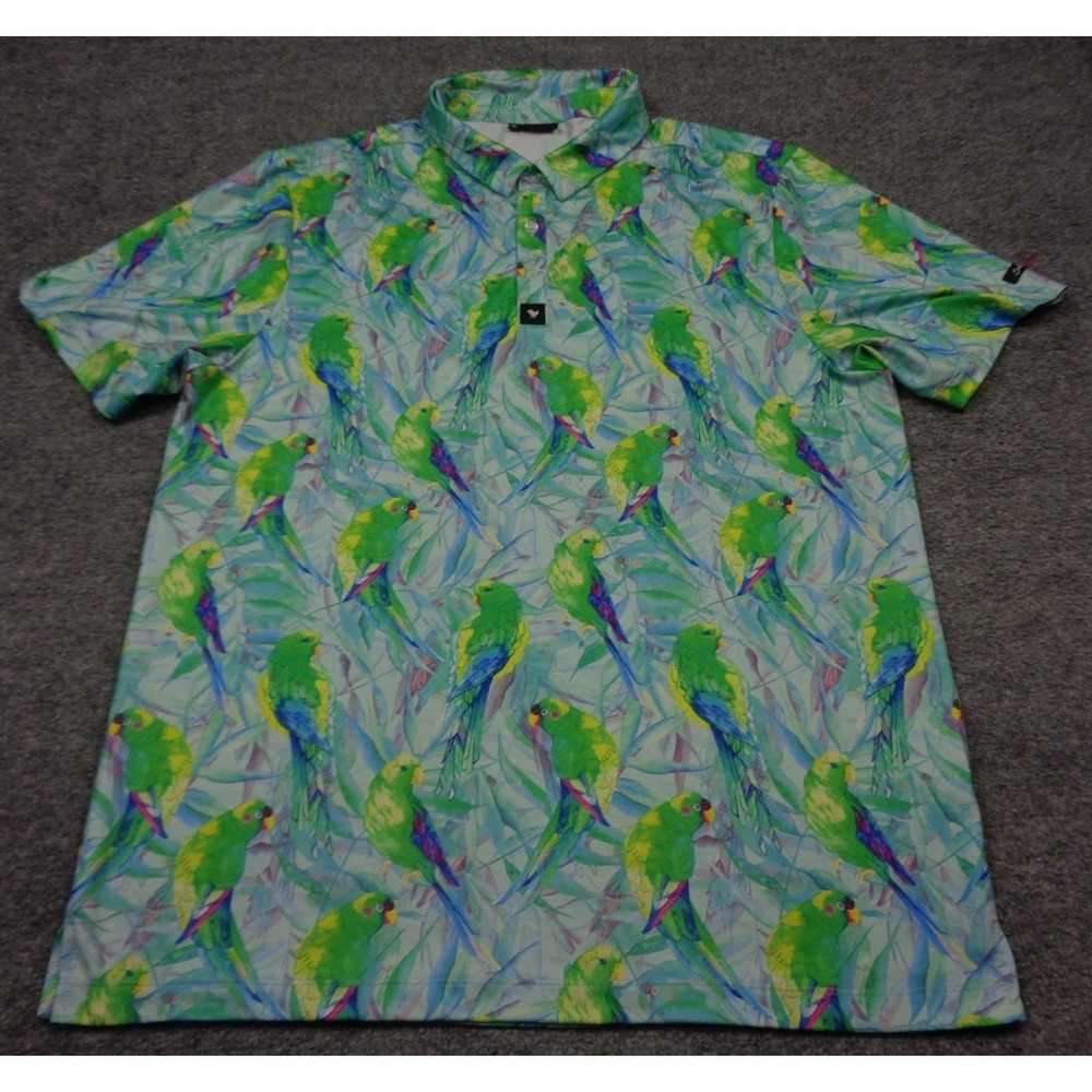 Bad Birdie Golf Polo Shirt Mens XL Green Birds Floral AOP Print Hybrid